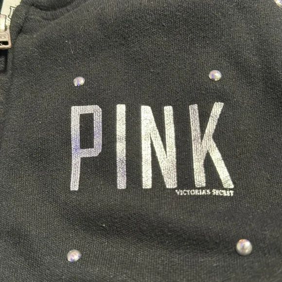 EXTREMELY RARE -PINK Victoria's Secret Black Rhinestone Zip Hoodie & Joggers - Picture 4 of 12